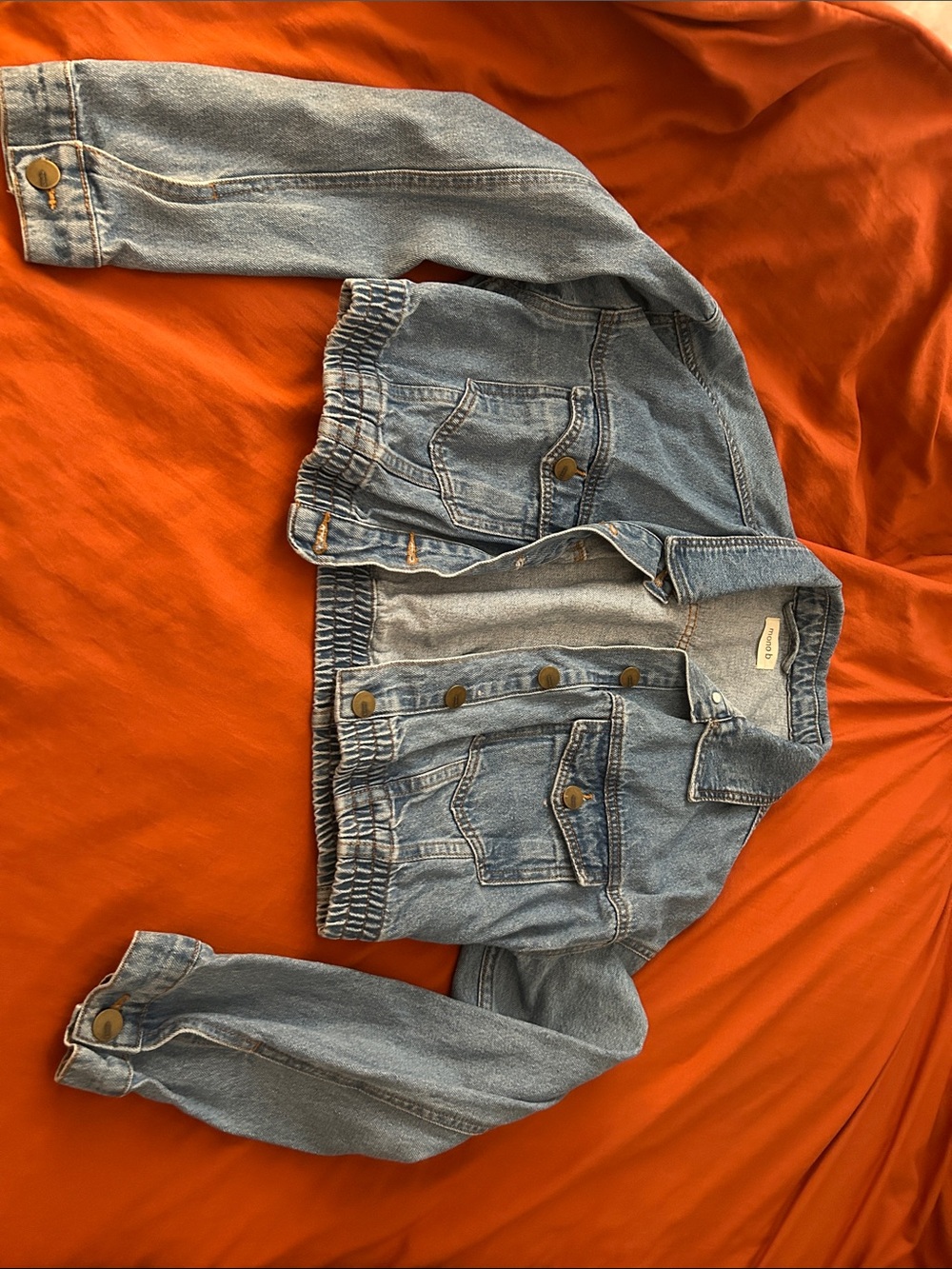 Mono B Light Blue Elastic-Hem Denim Jacket